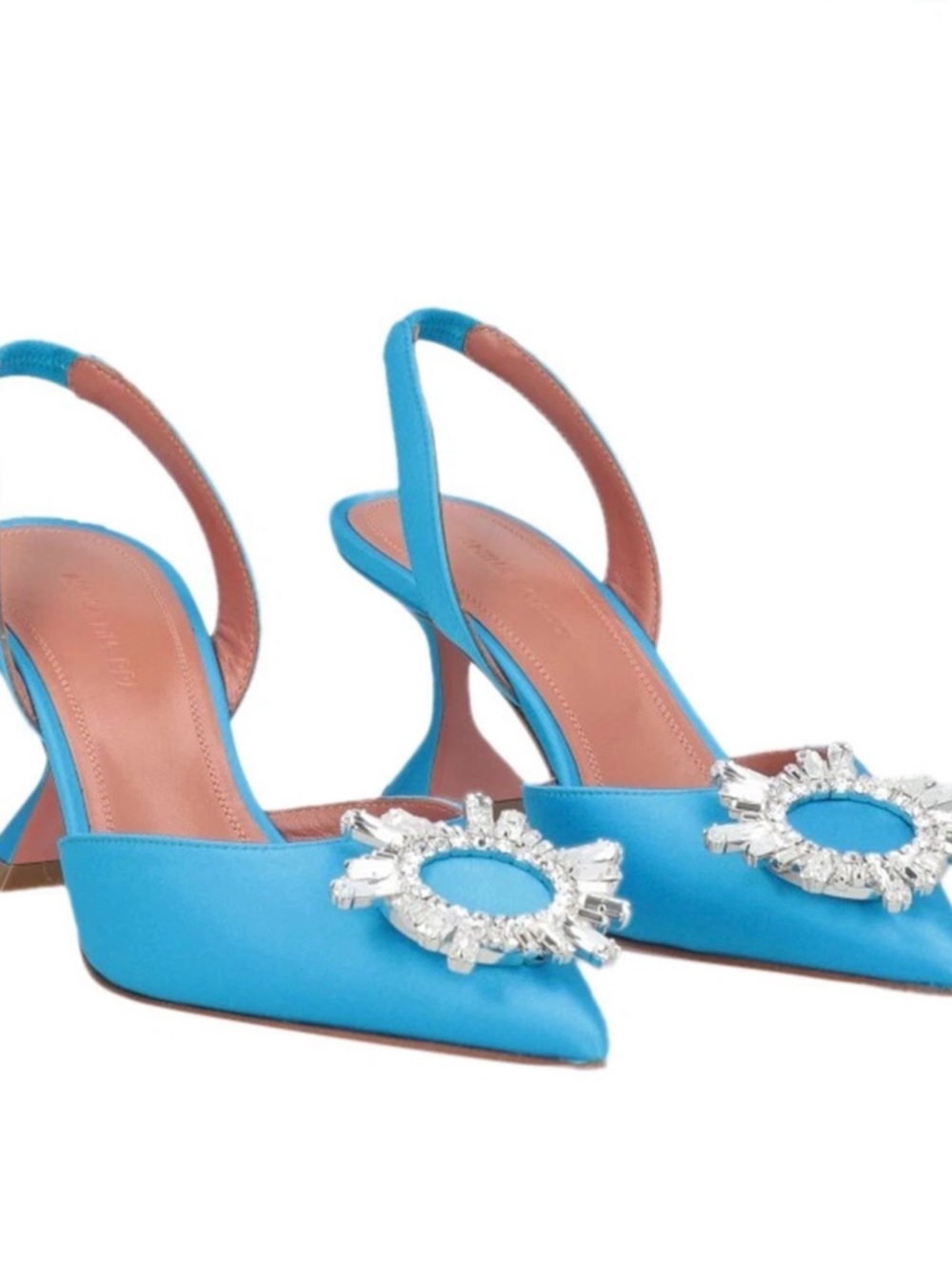 Amina Muaddi Sky Blue Crystal-Embellished Slingback Pumps EUR SIZE 38